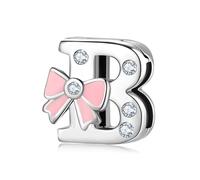 BRBRB Breloques alphabet en argent sterling 925 avec nœud rose - Compatibles avec les bracelets Pandora, Biagi, Troll et Chamilia - Kit de création de bijoux for femmes, cadeaux d'Halloween(B)