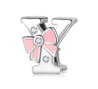 BRBRB Breloques alphabet en argent sterling 925 avec nœud rose - Compatibles avec les bracelets Pandora, Biagi, Troll et Chamilia - Kit de création de bijoux for femmes, cadeaux d'Halloween(Y)