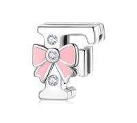 BRBRB Breloques alphabet en argent sterling 925 avec nœud rose - Compatibles avec les bracelets Pandora, Biagi, Troll et Chamilia - Kit de création de bijoux for femmes, cadeaux d'Halloween(F)