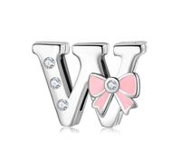 BRBRB Breloques alphabet en argent sterling 925 avec nœud rose - Compatibles avec les bracelets Pandora, Biagi, Troll et Chamilia - Kit de création de bijoux for femmes, cadeaux d'Halloween(W)