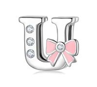 BRBRB Breloques alphabet en argent sterling 925 avec nœud rose - Compatibles avec les bracelets Pandora, Biagi, Troll et Chamilia - Kit de création de bijoux for femmes, cadeaux d'Halloween(U)