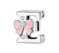 BRBRB Breloques alphabet en argent sterling 925 avec nœud rose - Compatibles avec les bracelets Pandora, Biagi, Troll et Chamilia - Kit de création de bijoux for femmes, cadeaux d'Halloween(E)