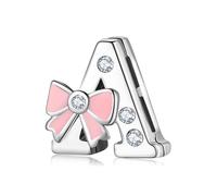 BRBRB Breloques alphabet en argent sterling 925 avec nœud rose - Compatibles avec les bracelets Pandora, Biagi, Troll et Chamilia - Kit de création de bijoux for femmes, cadeaux d'Halloween(A)
