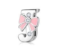 BRBRB Breloques alphabet en argent sterling 925 avec nœud rose - Compatibles avec les bracelets Pandora, Biagi, Troll et Chamilia - Kit de création de bijoux for femmes, cadeaux d'Halloween(J)