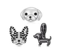 BRBRB Breloques chien en argent sterling S925 (Golden Retriever, Teckel, Boston Terrier) avec placage or noir et zircones | Compatibles avec les bracelets Pandora, Biagi, Troll et Chamilia(3pcs)