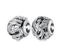 BRBRB Breloques dragon et phénix en argent sterling S925 - Perles de mythologie chinoise DIY compatibles avec Pandora, Biagi, Troll et Chamilia | Création de bijoux culturels hypoallergéniques(2pcs)