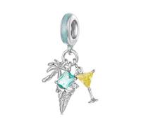 BRBRB Charm cocktail en argent sterling S925 «Beach Party» | Compatible avec Pandora, Biagi, Troll et Chamilia | Accessoire for bracelet et collier sur le thème de l'océan | Coffret cadeau et chiffon