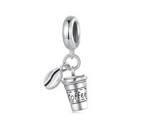 BRBRB Charm tasse à café en argent sterling S925 | Compatible avec Pandora, Biagi, Troll et Chamilia | Accessoire de bijouterie minimaliste | Coffret cadeau et chiffon de nettoyage