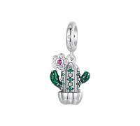 BRBRB Ensemble de breloques DIY en argent sterling S925: pendentifs cactus, flamant rose, ananas et trèfle | Compatible avec les bracelets Pandora | Bijoux for femmes à offrir(Cactus SCC2831)
