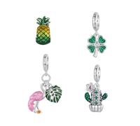 BRBRB Ensemble de breloques DIY en argent sterling S925: pendentifs cactus, flamant rose, ananas et trèfle | Compatible avec les bracelets Pandora | Bijoux for femmes à offrir(Set)