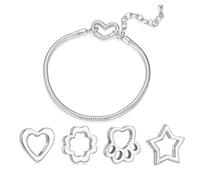 BRBRB Ensemble de perles à breloques en argent sterling S925 - Breloques cœur, patte, étoile et trèfle avec bracelet ajustable | Compatible avec Pandora, Biagi, Troll et Chamilia(Set)