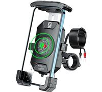 BRCOVAN Support de téléphone pour moto avec USB C et chargeur sans fil, utilisation d'une seule main, support de téléphone pour moto avec base de montage en alliage d'aluminium pour guidon de 10,2 cm