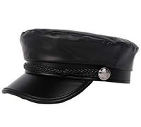 Brcus Casquette de Capitaine de Marin en PU pour Femme - Noir -