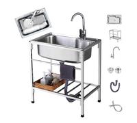 BRCYKRWY Evier INOX Cuve Simple Évier 1 Bac De Jardin Extérieur,Éviers De Cuisine Lavabo Portable Sur Pied Acier Inoxydable Pour Extérieur,restaurants,buanderies,caves,bars