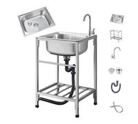 BRCYKRWY Evier INOX Cuve Simple Évier 1 Bac De Jardin Extérieur,Éviers De Cuisine Lavabo Portable Sur Pied Acier Inoxydable Pour Extérieur,restaurants,buanderies,caves,bars