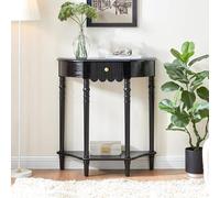 BRCYKRWY Table Console Demi-Lune,Console Meuble Haute Noire Fine,Table de Canapé en Bois Massif,Tables Décoratives Traditionnelles Semi-circulaires Vintage,Montage Facile(Nero,100cm/39.4in)