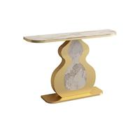 BRCYKRWY Table D'Entrée avec Plateau en Pierre, Console D'Entrée Étroite avec Pieds en Fer, Table D'Appoint Multifonctionnelle avec Cadre en Métal&Design(Gold+Brown,100cm/39.3in)