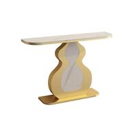 BRCYKRWY Table D'Entrée avec Plateau en Pierre, Console D'Entrée Étroite avec Pieds en Fer, Table D'Appoint Multifonctionnelle avec Cadre en Métal&Design(Gold+White,100cm/39.3in)