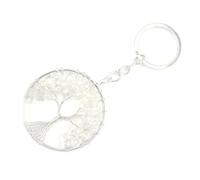 BRDECOR Arbre de Vie en Cristal de Guérison, Porte-clés en Cristal Porte-clés Cristaux de Pierres Précieuses Porte-clés en Perles de Pierre Roulées pour Hommes et Femmes,Clear Quartz