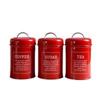 BRDQIMC Ensemble De 3 Boîtes À Thé, Café Et Sucre En Métal Style Ferme, Bocaux De Rangement Décoratifs Avec Couvercle For L'organisation Du Comptoir De La Cuisine(3Pcs-Red)