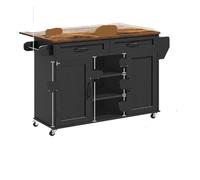 BRDQIMC Îlot De Cuisine Noir Avec Prises Électriques, Abattant, Tiroir De Rangement, Étagère À Épices Et Étagère Tour