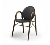 Brdr. Chaise Arcade Krüger Structure En Métal Laiton Et Bois De Chêne Fumé Avec Revêtement En Cuir Noir