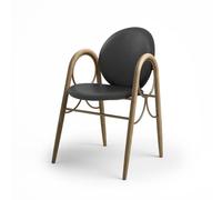 Brdr. Krüger Arcade Chaise de Salle à Manger Structure en Métal Laiton et Chêne avec Revêtement en Cuir Noir