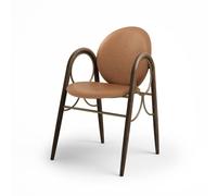 Brdr. Krüger Arcade Chaise de Salle à Manger Structure En Métal Laiton Et Chêne Fumé Avec Revêtement En Cuir Brandy