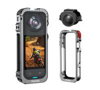 BRDRC Boîtier de protection pour Insta 360 X5, étui de protection en métal avec capuchon d'objectif en silicone, support griffe, 3 filetages 1/4", adaptateur de montage Go Pro à 2 griffes pour Insta