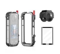 BRDRC Cage de cadre d'appareil photo compatible avec Insta360 X4, cage de protection en alliage d'aluminium avec support de griffe froide en silicone pour mini micro lumière LED