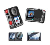 BRDRC Kit d'accessoires pour caméra Action 6 + protection d'écran - Cadre de protection en alliage d'aluminium avec capuchon d'objectif en silicone - Film d'objectif en verre trempé pour DJI Osmo