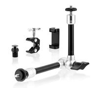 BRDRC Magic Arm Clamp Mount, 9.8" Articulating Extension Arm with 1/4" and 3/8", with Cold Hot Shoe Adapter, Phone Holder for Tripod DSLR Camera Cage LCD Monitor LED Light Accessories