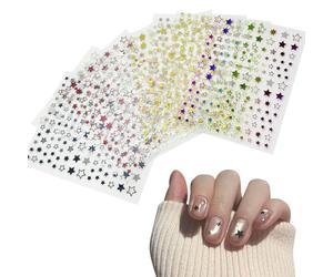 BRDXOOL Lot de 9 autocollants étoiles - Couleur diagonale - Décoration ongles - Fille - Laser - 3D