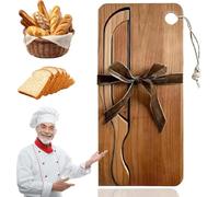 Bread Bow Knife and Board Set,Wood Manual Bread Slicer,Stainless Steel Blade Bread Cutter,With Matching Crumb Tray,Rustic Farmhouse Kitchen Tool,for Bagels, Artisan Bread, and Loaves (Brown)