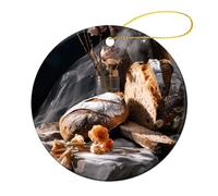 Bread in Bakery Pendentif rond en céramique pour sapin de Noël Pendentif rond double face pour décoration de fête de famille Souvenirs Cadeaux
