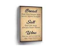 Bread Salt Wine Tradition Symbol Canvas Print Rustic Home Blessing Wall-Art Housewarming Gift For Family Friends(Framed,12x18inch(30x45cm))