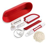 Breadsmart Kit de fabrication de pain artisanal - 5 pièces - Lame, grattoir, fouet, panier à épreuve et doublure en coton - Rouge