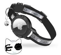 Breakaway AirTag Collier réfléchissant pour Chat avec Support AirTag et Clochette, Bande élastique de sécurité pour Chat Fille, garçon, Chat, Chaton et Chiot (Noir, 20,3 à 33 cm)