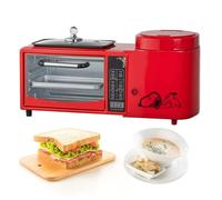 Breakfast Station, 4 in 1 Breakfast Maker Machine with 1L Cooking Pot, Non-Stick Frypan, 8L Toaster with HD Touch Screen, 2 Layer Independent Temperature Control, Suitable for Home Use (Color : Red