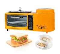 Breakfast Station, 4 in 1 Breakfast Maker Machine with 1L Cooking Pot, Non-Stick Frypan, 8L Toaster with HD Touch Screen, 2 Layer Independent Temperature Control, Suitable for Home Use (Color : Yell
