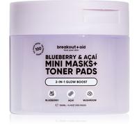 breakout + aid Mini Masks+Toner Pads Bluberry & Acai patchs tonifiants éclat et hydratation 100 ml