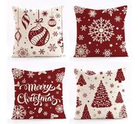 BREASOME Housse de Coussin 45x45 cm, Lot de 4 Housses de Coussin Décoratif en Polyester Flocon de Neige Arbres de Noël Taie d'oreiller Carrée pour Canapé Maison Salon Chambre à Coucher