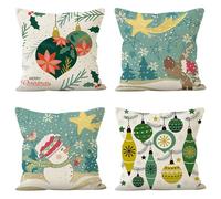 BREASOME Housse de Coussin 45x45 cm, Lot de 4 Housses de Coussin Décoratif en Polyester Flocon de Neige Bonhomme de Neige Noël Taie d'oreiller Carrée pour Canapé Maison Salon Chambre à Coucher