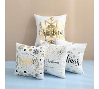 BREASOME Housse de Coussin 45x45 cm, Lot de 4 Housses de Coussin Décoratif en Polyester Flocon de Neige Noël Taie d'oreiller Carrée pour Canapé Maison Salon Chambre à Coucher
