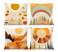 BREASOME Housse de Coussin 45x45 cm, Lot de 4 Housses de Coussin Géométriques Abstraites Soleil Montagnes Style Morandi Taie d'oreiller Décorative Carrée pour Canapé Maison Salon Chambre à Coucher