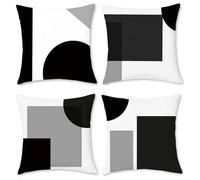 BREASOME Housse de Coussin 45x45 cm, Lot de 4 Housses de Coussin Patchwork Géométrique Noir Blanc Gris Taie d'oreiller Décorative Carrée en Polyester pour Canapé Maison Salon Chambre à Coucher