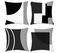 BREASOME Housse de Coussin 45x45 cm, Lot de 4 Housses de Coussin Patchwork Géométrique Noir Blanc Gris Taie d'oreiller Décorative Carrée en Polyester pour Canapé Maison Salon Chambre à Coucher