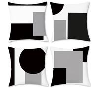 BREASOME Housse de Coussin 45x45 cm, Lot de 4 Housses de Coussin Patchwork Géométrique Noir Blanc Gris Taie d'oreiller Décorative Carrée en Polyester pour Canapé Maison Salon Chambre à Coucher