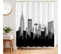 BREASOME Rideau de Douche Anti Moisissure 180 x 180 cm Rideau Douche Noir et Blanc Architecture Tissu Polyester Imperméable Lavable Rideau Baignoire avec 12 Crochets