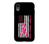 Breast Cancer Awareness Fight Hope Cure US Flag Pink Ribbon Coque pour iPhone XR